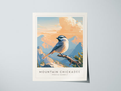 Mountain Chickadee, Poecile gambeli Poster | Bold Birder Gift Nature Wall Art — giclée print detail on matte paper