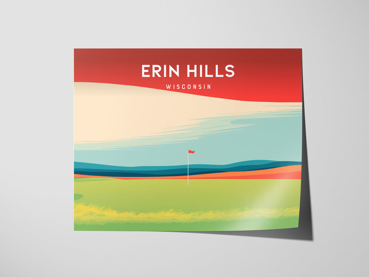 Erin Hills, Wisconsin Landscape Poster | Golfer Gift Country Club Decor Wall Art — giclée print detail on matte paper