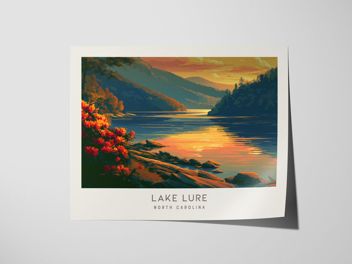 Lake Lure Landscape Matte Border Poster | North Carolina Travel Wall Art — giclée print detail on matte paper