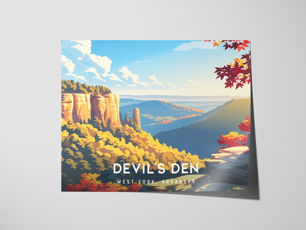 Devil's Den Landscape Poster | West Fork, Arkansas Vacation Wall Art — giclée print detail on matte paper