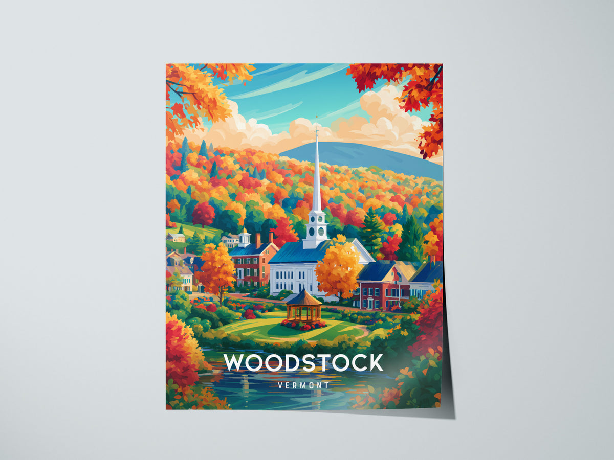 Woodstock, Vermont Poster | New England Covered Bridge Vacation Wall Art — giclée print detail on matte paper