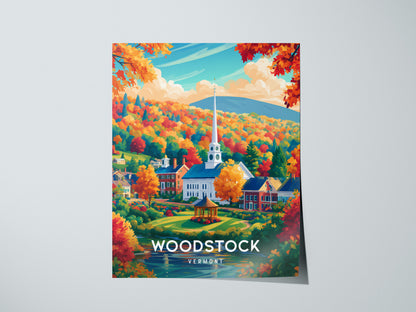 Woodstock, Vermont Poster | New England Covered Bridge Vacation Wall Art — giclée print detail on matte paper