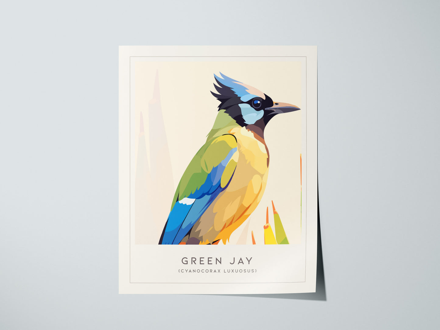 Green Jay, Cyanocorax luxuosus Poster | Tropical Bird Wall Art — giclée print detail on matte paper
