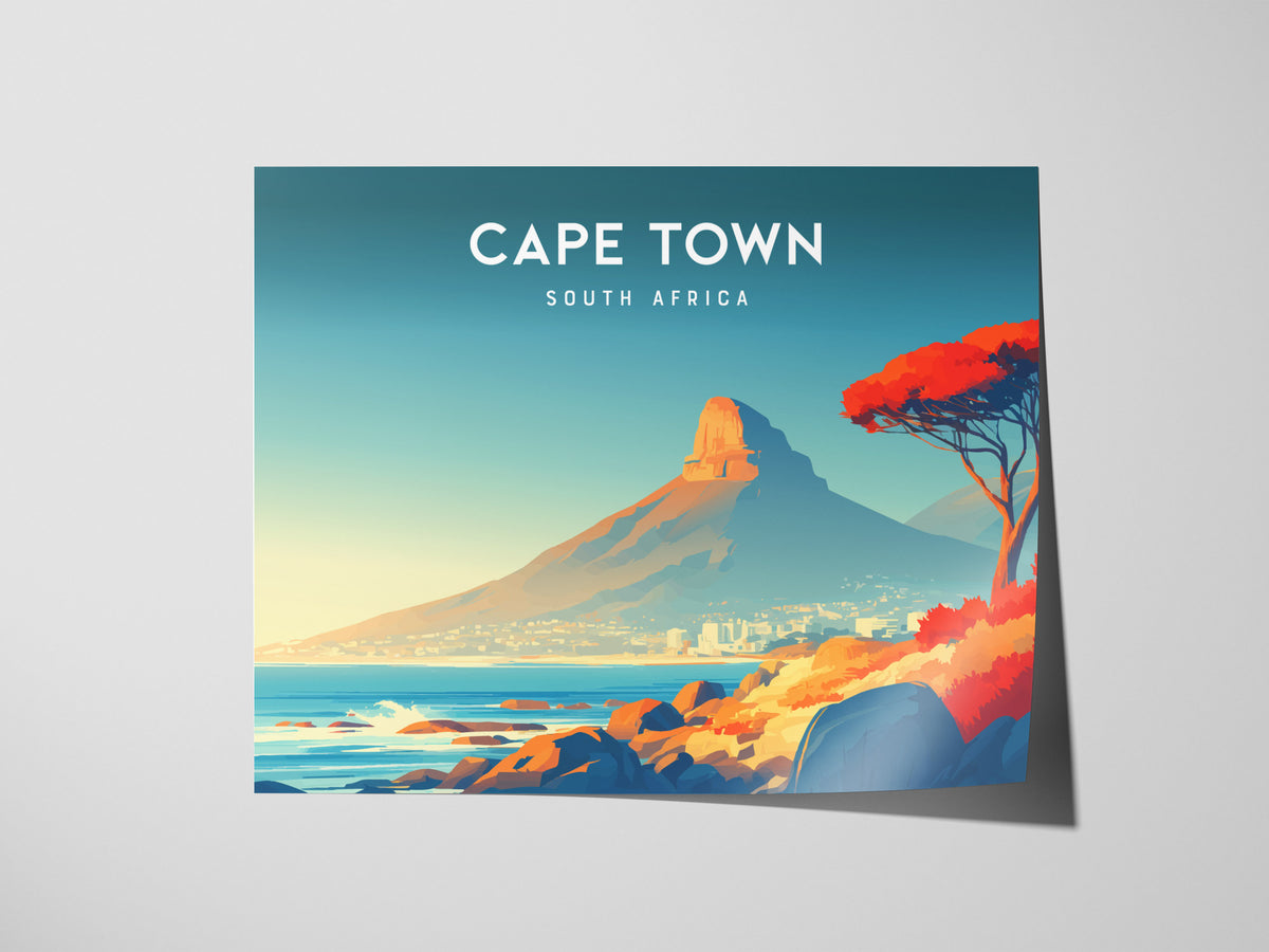 Cape Town, South Africa Landscape Poster | Harbor & Cityscape Travel Gift Wall Art — giclée print detail on matte paper