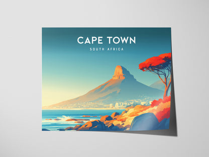Cape Town, South Africa Landscape Poster | Harbor & Cityscape Travel Gift Wall Art — giclée print detail on matte paper