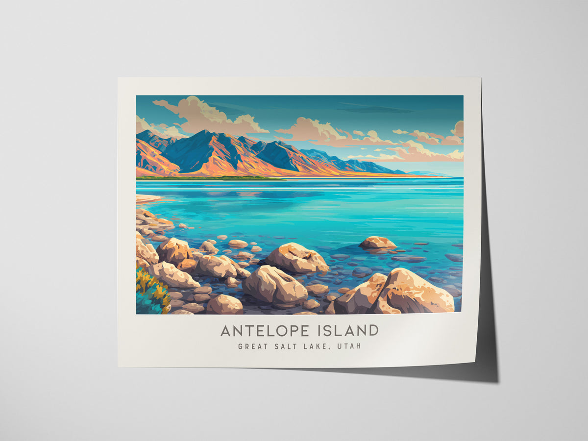 Antelope Island Landscape Matte Border Poster | Great Salt Lake, Utah Destination Print — giclée print detail on matte paper