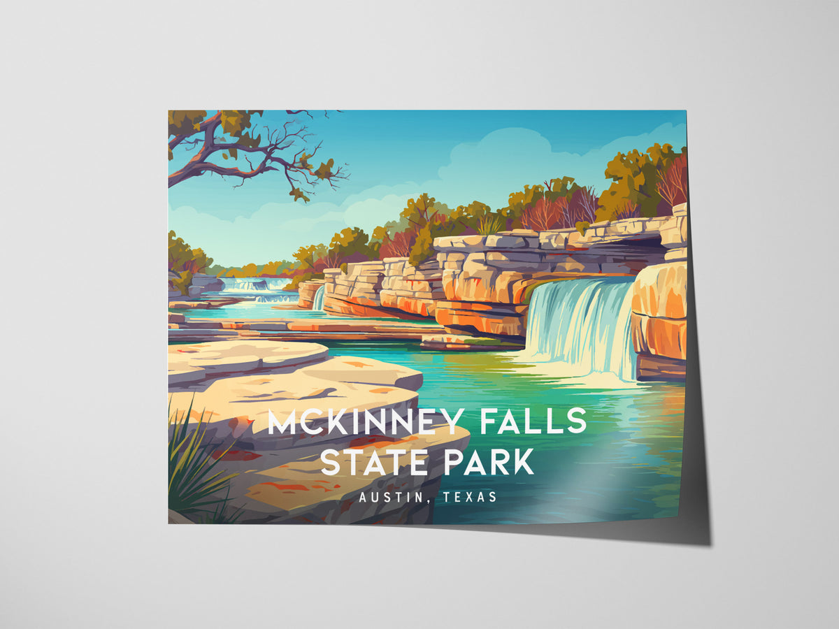 McKinney Falls State Park Landscape Poster | Austin, Texas Vacation Wall Art — giclée print detail on matte paper