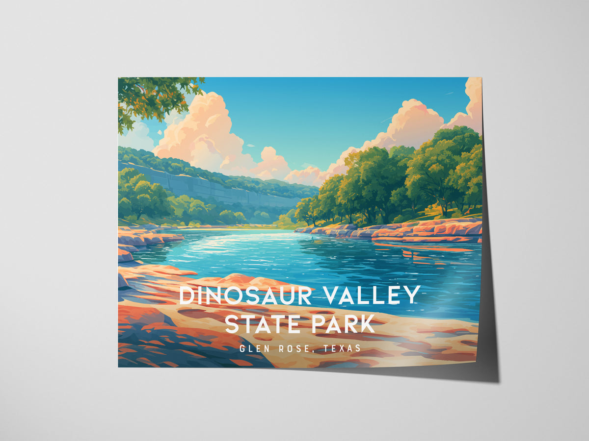 Dinosaur Valley State Park Landscape Poster | Glen Rose, Texas Vacation Wall Art — giclée print detail on matte paper