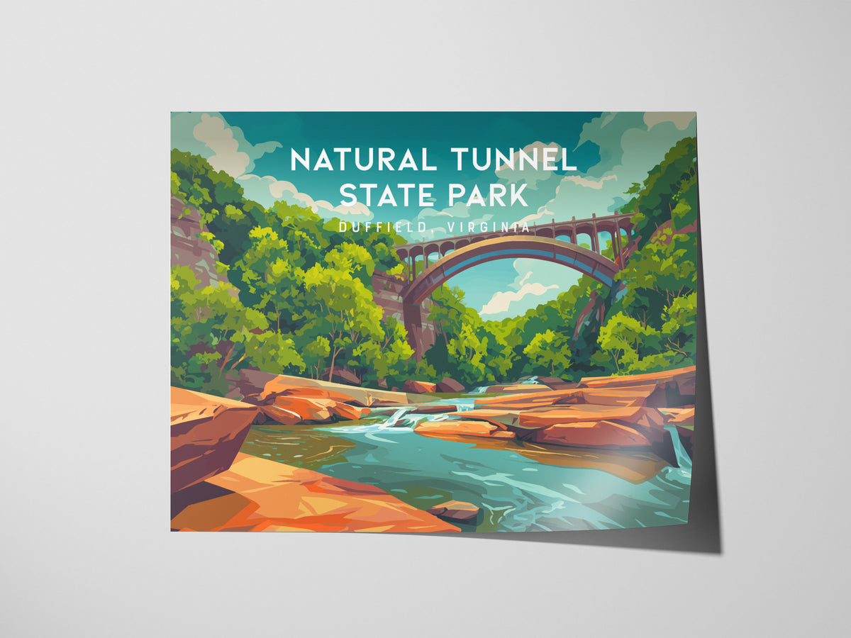 Natural Tunnel State Park Landscape Poster | Duffield, Virginia Scenic Cave Framed or Unframed Wall Art — giclée print detail