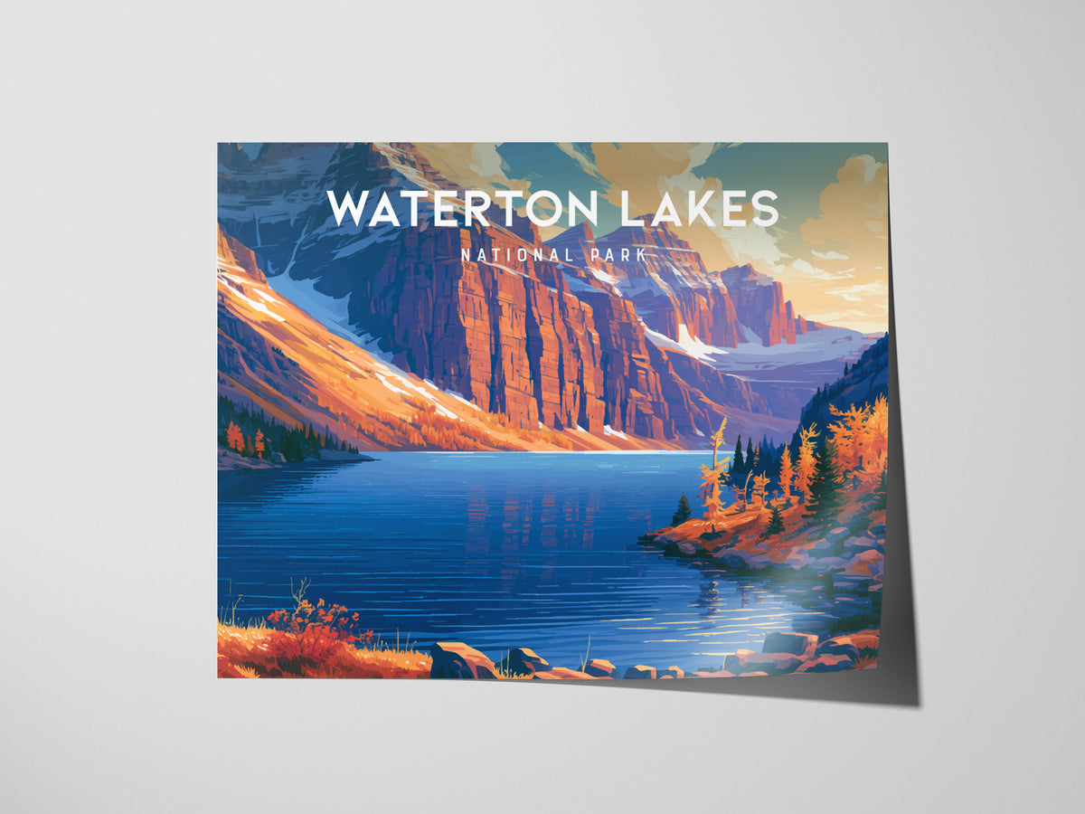 Waterton Lakes Landscape Poster | National Park Vacation Wall Art — giclée print detail on matte paper