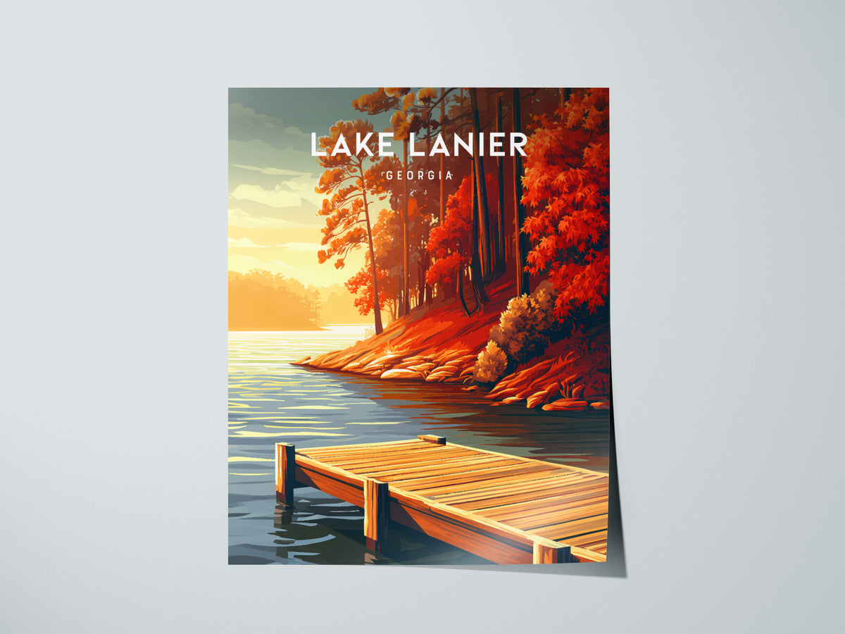 Lake Lanier, Georgia Poster | Serene Lakeside Vacation Wall Art — giclée print detail on matte paper