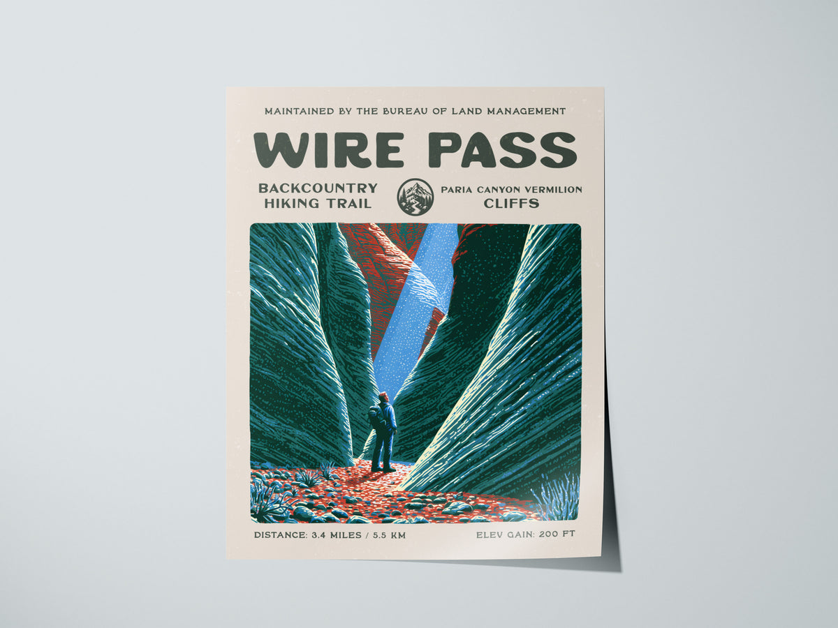 Wire Pass, Paria Canyon-Vermilion Cliffs Poster | Hiker Gift | Backcountry Trail Wall Art — giclée print detail on matte pape