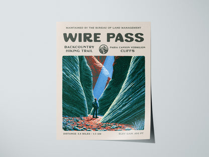 Wire Pass, Paria Canyon-Vermilion Cliffs Poster | Hiker Gift | Backcountry Trail Wall Art — giclée print detail on matte pape