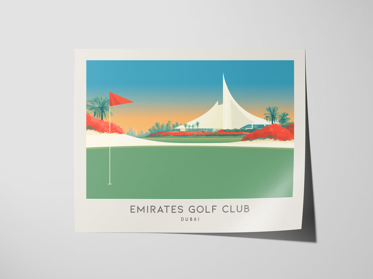 Emirates Golf Club Landscape Matte Border Poster | Dubai Golf Wall Art & Framed or Unframed — giclée print detail on matte pa