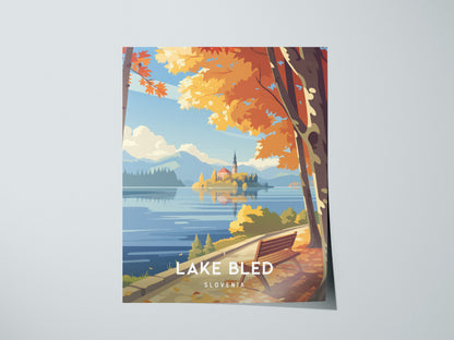 Lake Bled, Slovenia Poster | Alpine Island Church Destination Print Wall Art — giclée print detail on matte paper