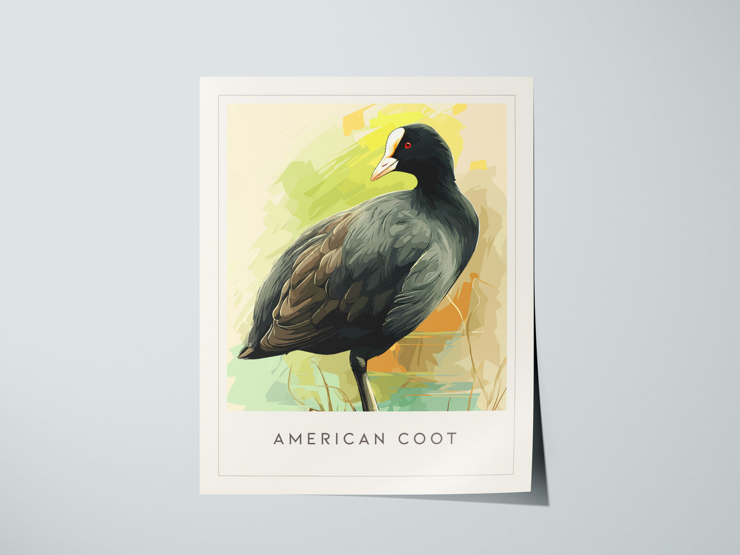 American Coot Poster | Waterbird on a Quiet Marsh Wall Art — giclée print detail on matte paper