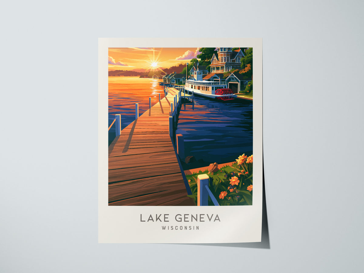 Lake Geneva Matte Border Poster | Wisconsin Travel Wall Art — giclée print detail on matte paper