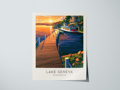 Lake Geneva Matte Border Poster | Wisconsin Travel Wall Art — giclée print detail on matte paper