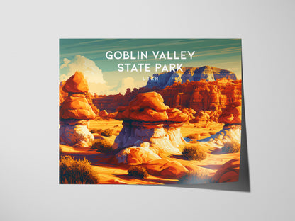 Goblin Valley State Park, Utah Landscape Poster | Vacation Wall Art — giclée print detail on matte paper