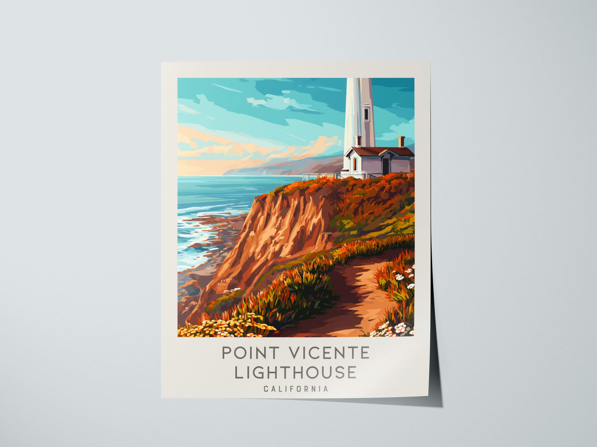 Point Vicente Lighthouse Matte Border Poster | California Travel Wall Art — giclée print detail on matte paper