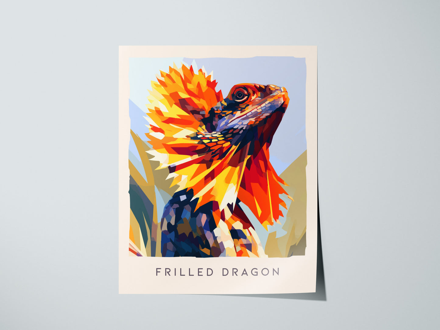 Frilled Dragon, Wildlife Poster | Ancient Reptile Portrait Wall Art — giclée print detail on matte paper