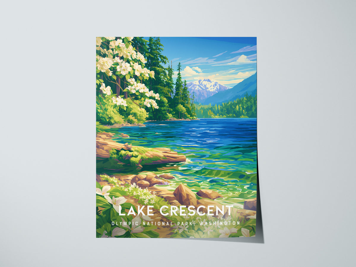 Lake Crescent, Olympic National Park, Washington Poster | Misty Mountain Wilderness Travel Wall Art — giclée print detail on