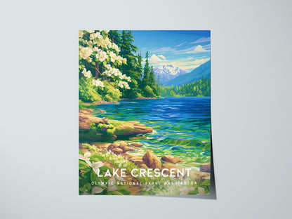 Lake Crescent, Olympic National Park, Washington Poster | Misty Mountain Wilderness Travel Wall Art — giclée print detail on