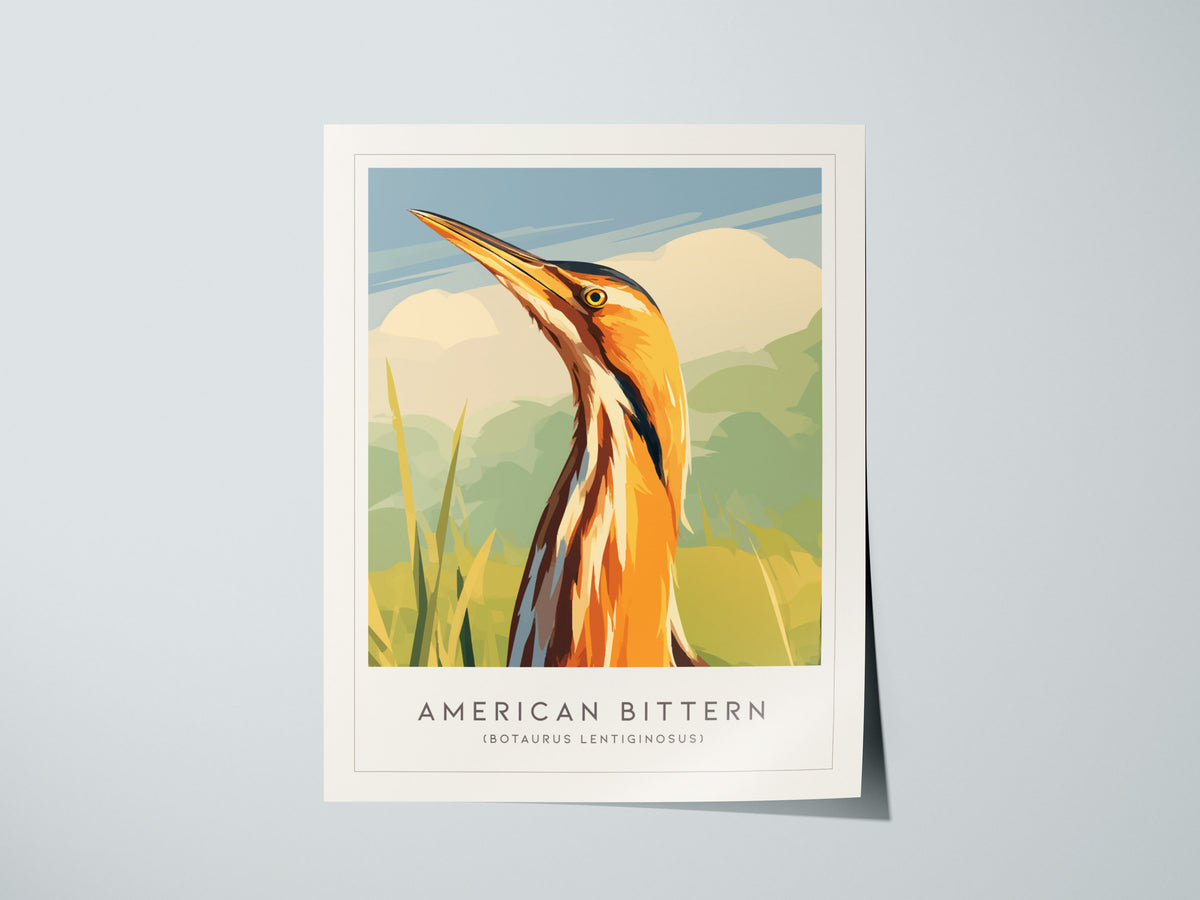 American Bittern Poster | Marshland Heron Wildlife Wall Art — giclée print detail on matte paper