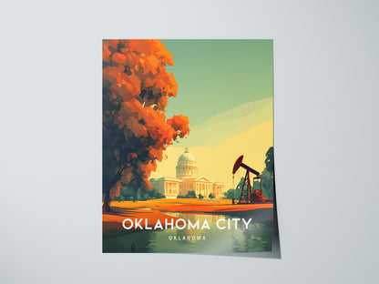 Oklahoma City, Oklahoma Poster | Bold Skyline & Prairie Charm Wall Art — giclée print detail on matte paper