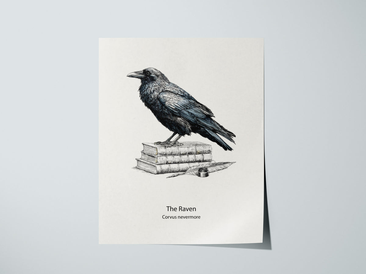 The Raven Poster | Corvus Nevermore Pen and Ink Print Zoological Illustration Wall Art — giclée print detail on matte paper