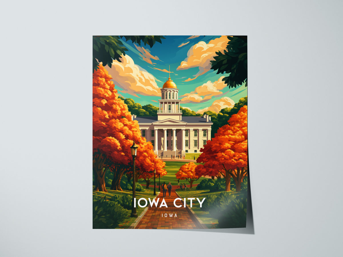 Iowa City, Iowa Poster | Heartland Campus & River Charm Travel Wall Art — giclée print detail on matte paper