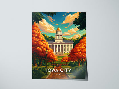 Iowa City, Iowa Poster | Heartland Campus & River Charm Travel Wall Art — giclée print detail on matte paper