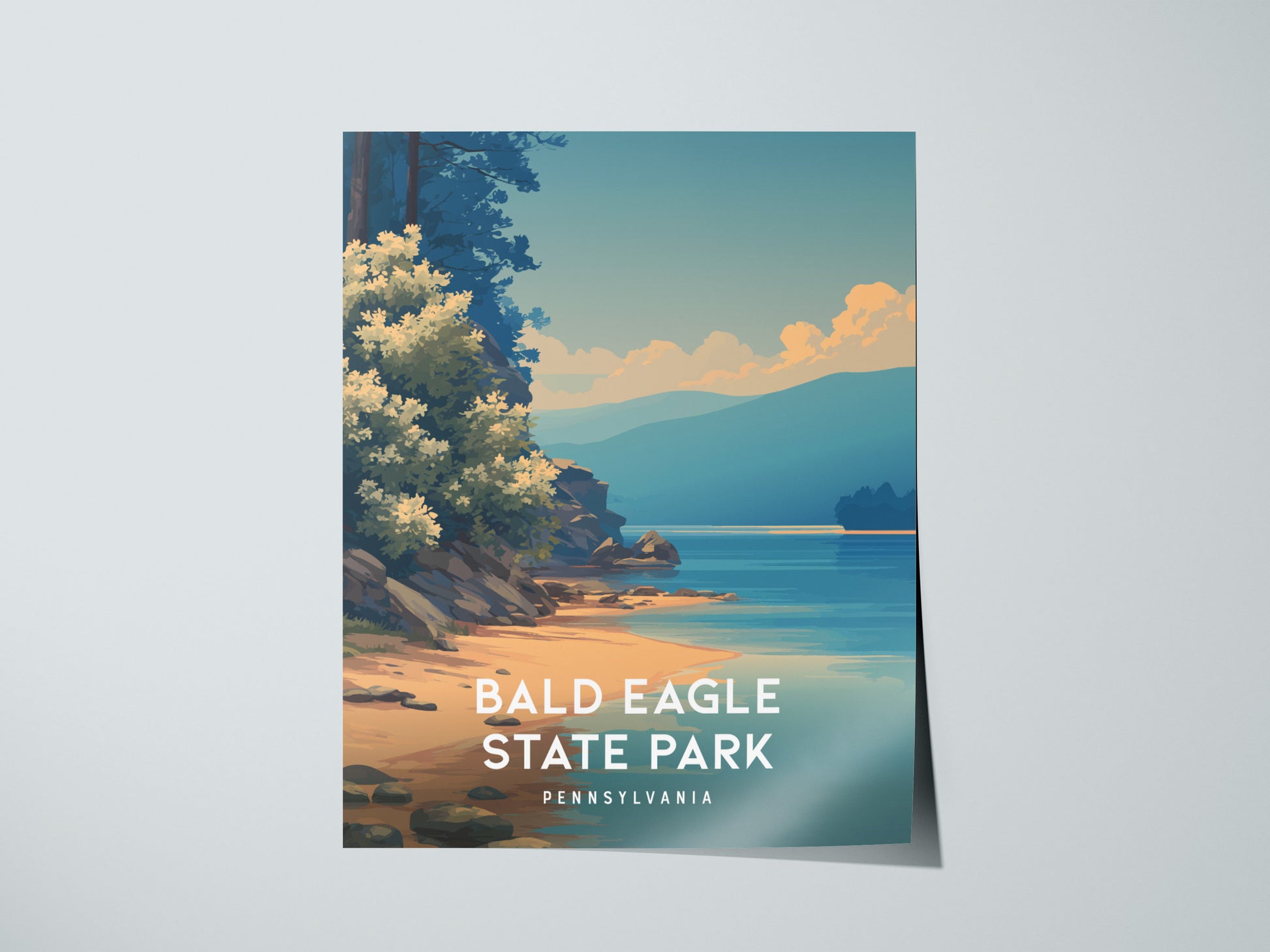 Bald Eagle State Park, Pennsylvania Poster | Eagle Soaring Over Mountain Lake Wall Art — giclée print detail on matte paper