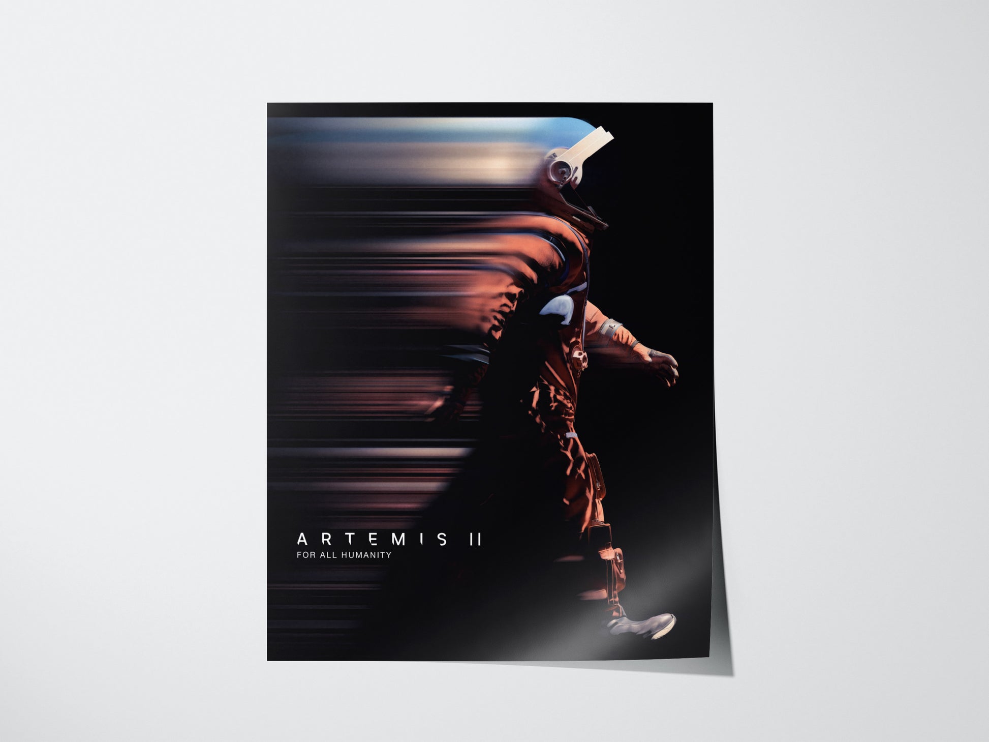 Artemis II NASA poster featuring stylized mission artwork with rocket, Moon, and Orion spacecraft