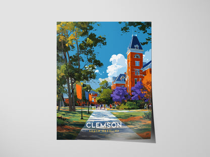 Clemson South Carolina Poster | College Town University Campus Wall Art