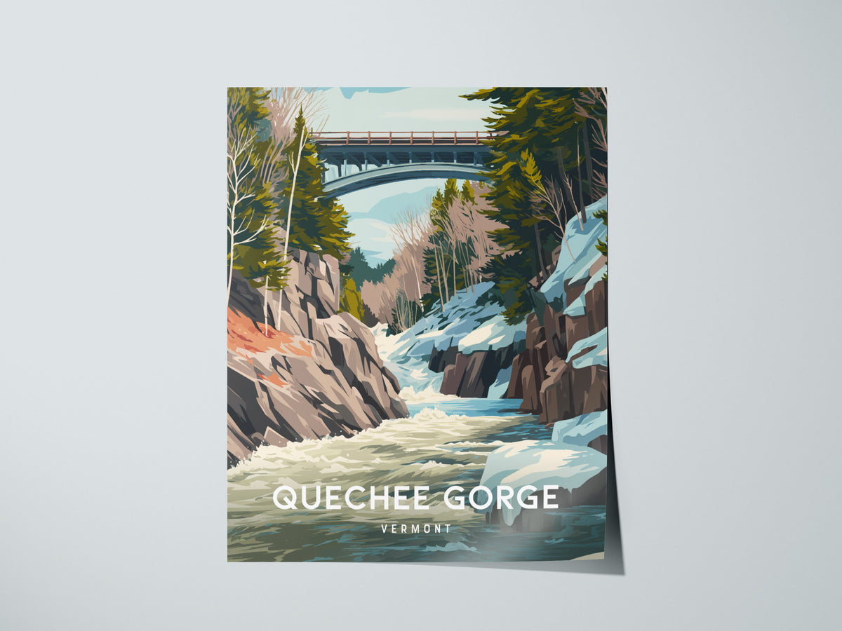 Quechee Gorge, Vermont Poster | Scenic Bridge & River Valley Wall Art — giclée print detail on matte paper