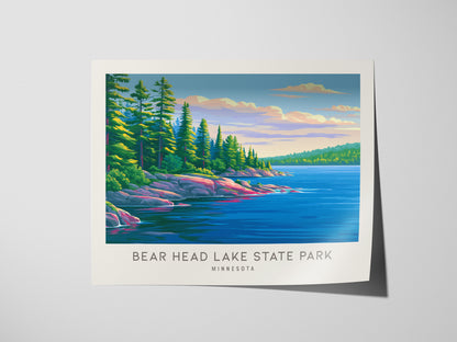 Bear Head Lake State Park Landscape Matte Border Poster | Minnesota Vacation Wall Art — giclée print detail on matte paper