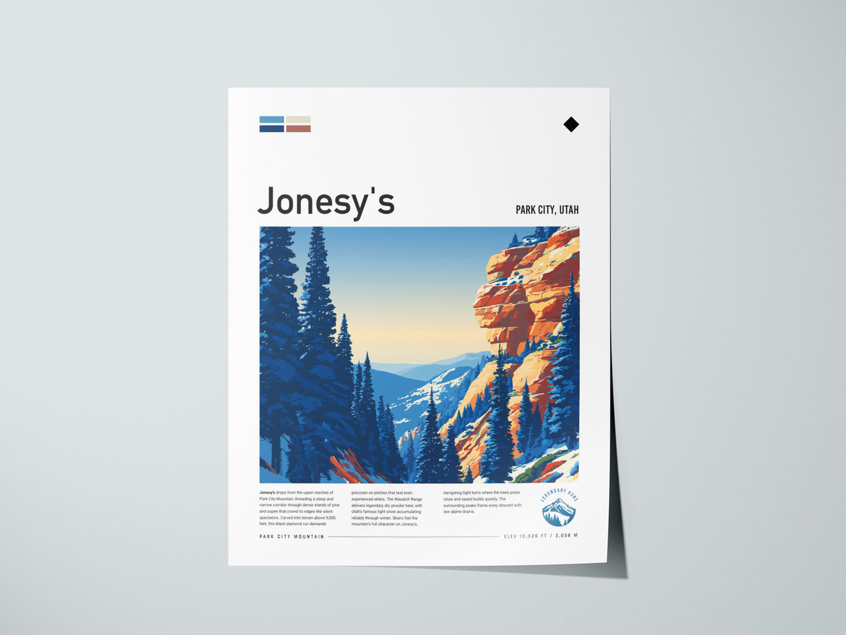 Jonesy's, Park City, Utah Poster | Ski Lodge Decor Mountain Wall Art — giclée print detail on matte paper