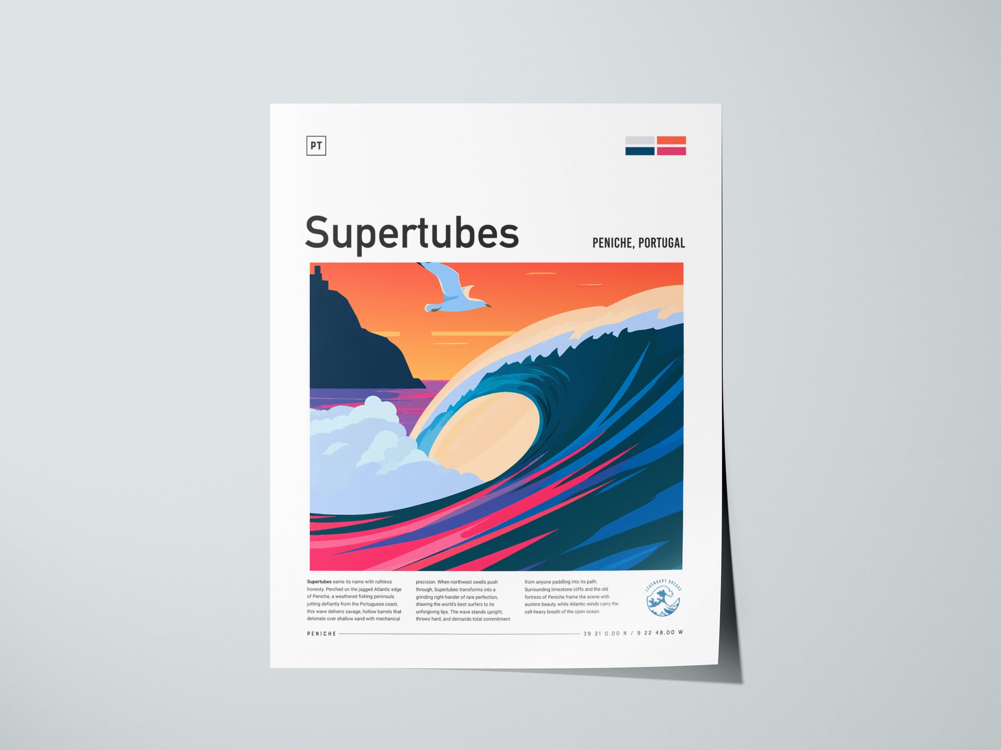 Supertubes, Portugal Poster | Perfect Barrels & Atlantic Swells Wall Art — giclée print detail on matte paper