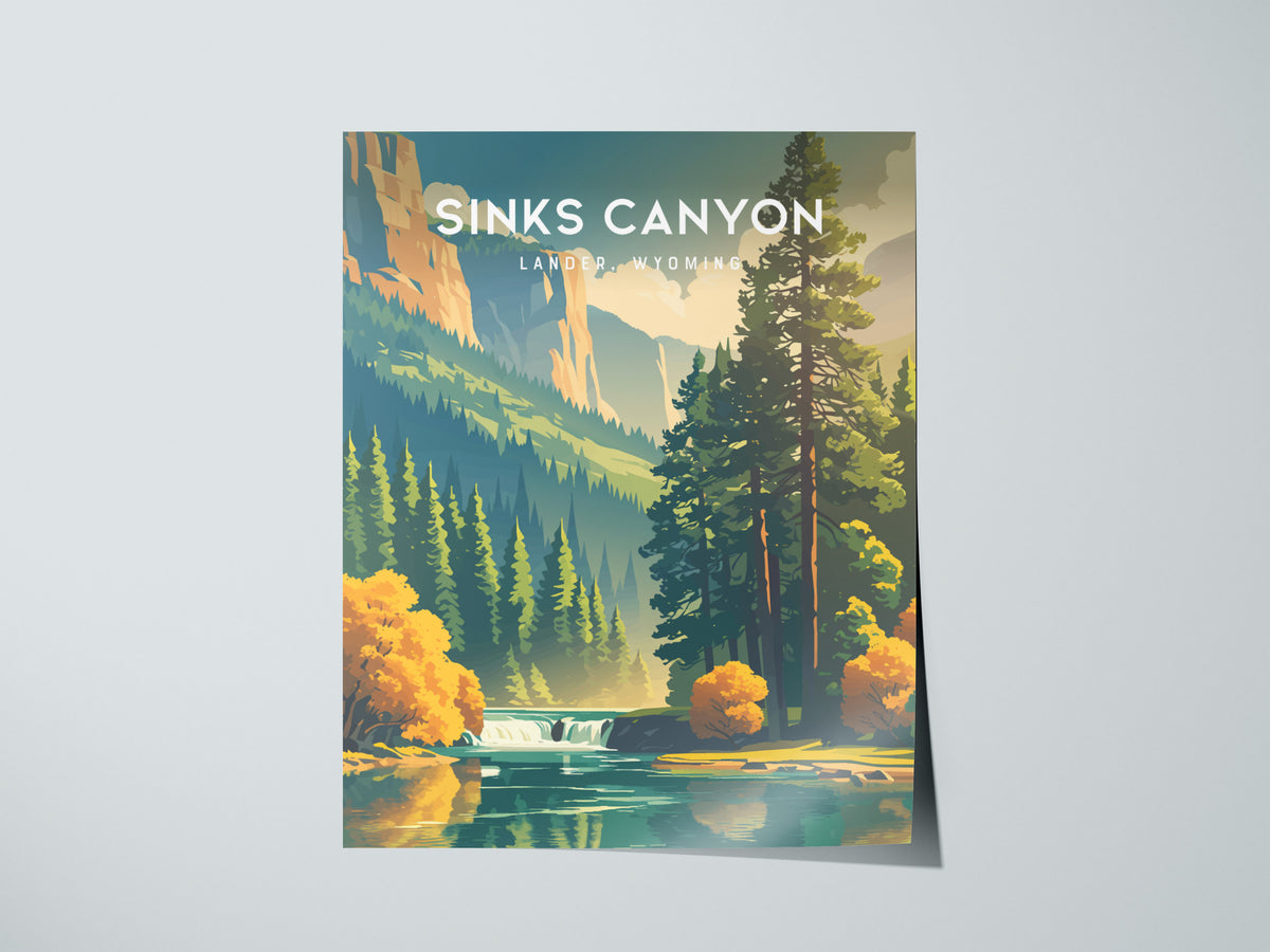 Sinks Canyon, Lander, Wyoming Poster | Wild River & Canyon Cliffs Destination Print — giclée print detail on matte paper