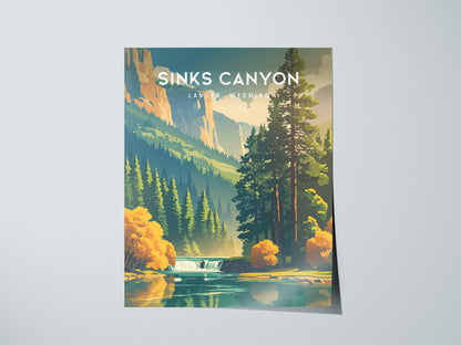 Sinks Canyon, Lander, Wyoming Poster | Wild River & Canyon Cliffs Destination Print — giclée print detail on matte paper