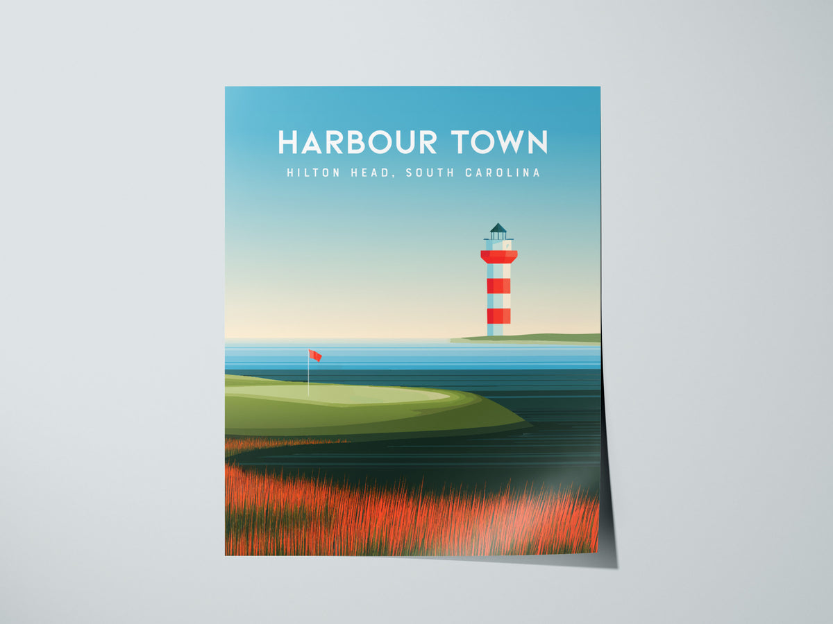 Harbour Town Golf Links, Hilton Head, South Carolina Poster | Iconic Lighthouse & Fairway Wall Art — giclée print detail on m