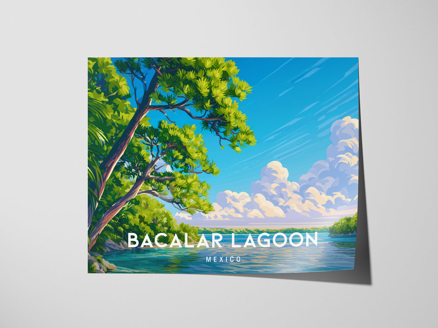 Bacalar Lagoon Landscape Poster | Mexico Vacation Wall Art Destination Print — giclée print detail on matte paper