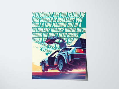 DeLorean Time Machine Poster | Back To The Future Wall Art | Framed or Unframed