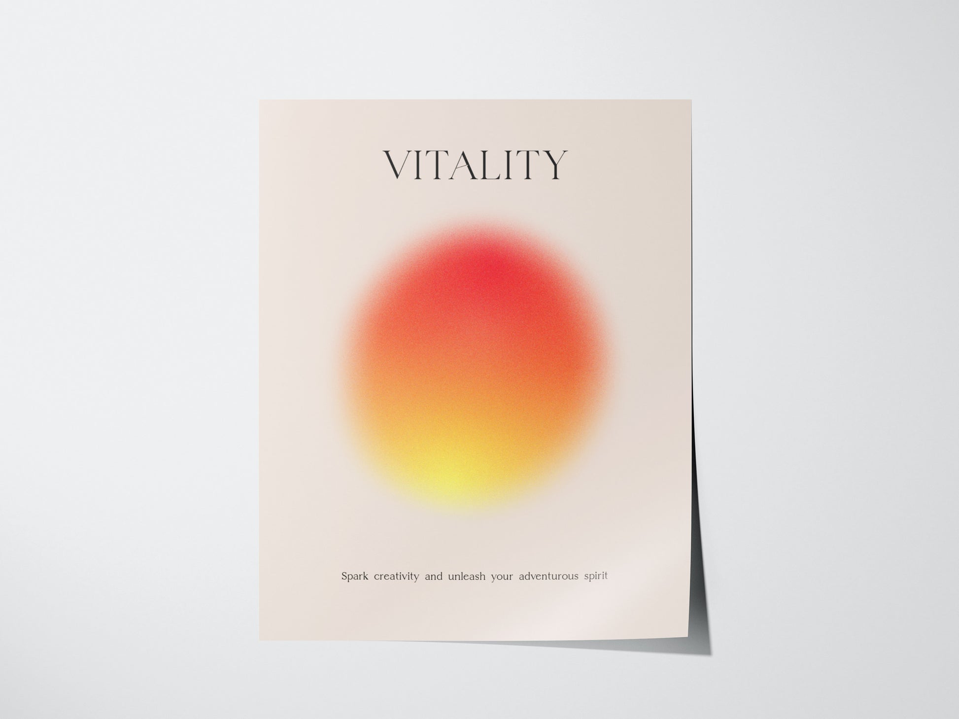 Minimalist gradient wellness art print with glowing yellow and pink hues, styled in a white frame for contemporary interiors.