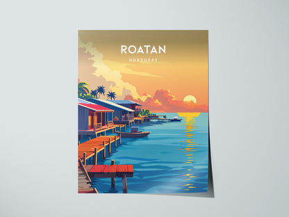 Roatan, Honduras Poster | Caribbean Island Coastal Beach Decor Wall Art — giclée print detail on matte paper