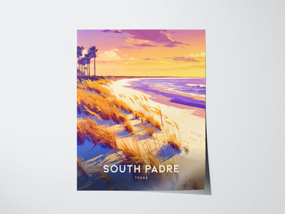 South Padre Island Poster | Texas Beach Gulf Coast Sunset Wall Art