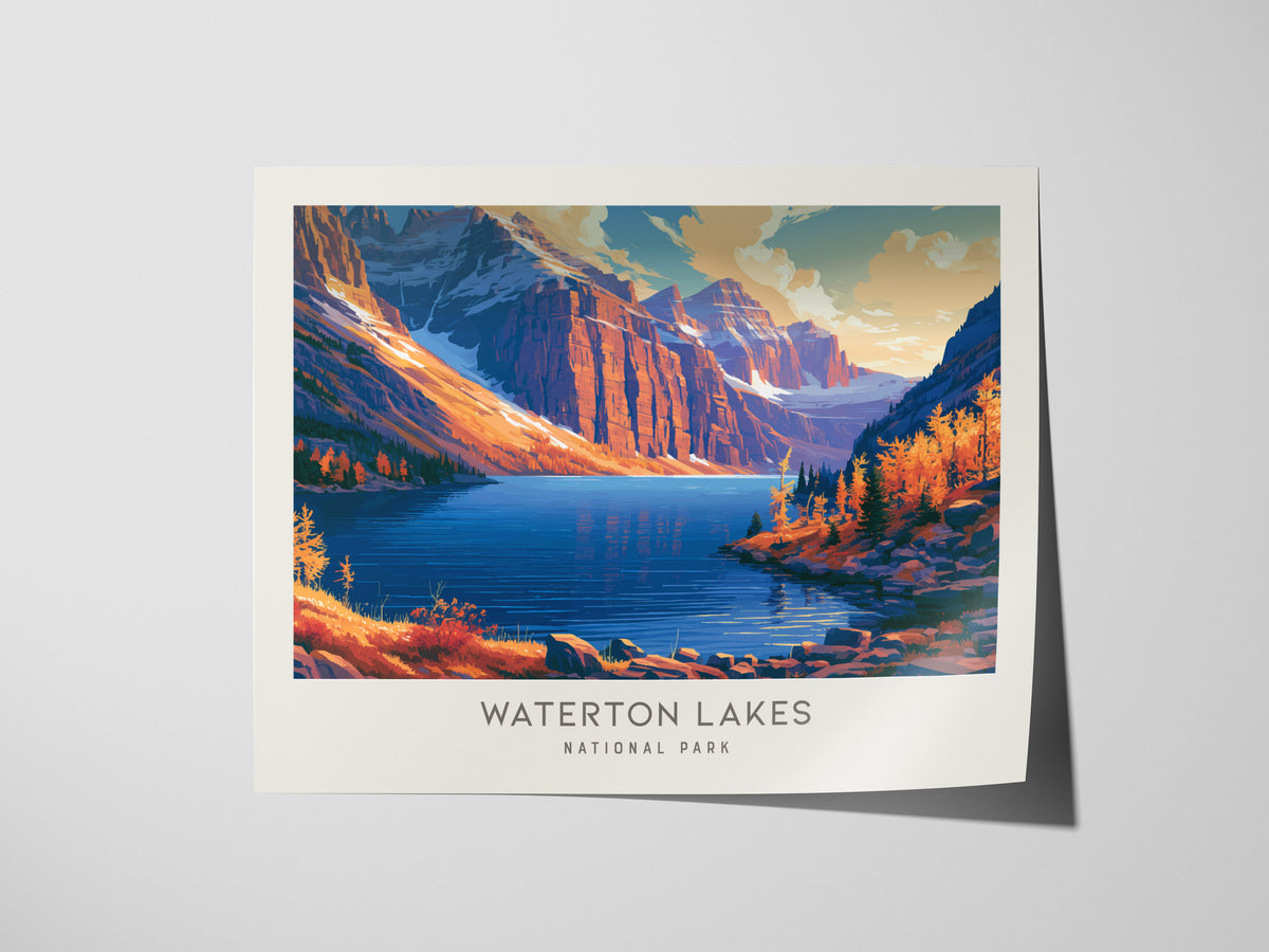 Waterton Lakes Landscape Matte Border Poster | National Park Framed or Unframed Travel Gift — giclée print detail on matte pa