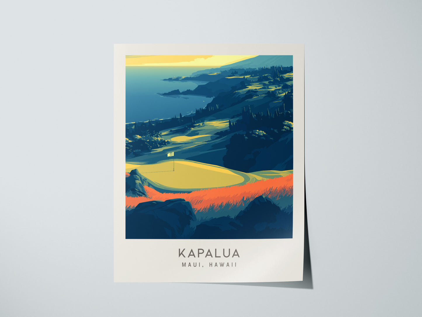 Kapalua Matte Border Poster | Maui, Hawaii Golf Course Print Travel Wall Art — giclée print detail on matte paper