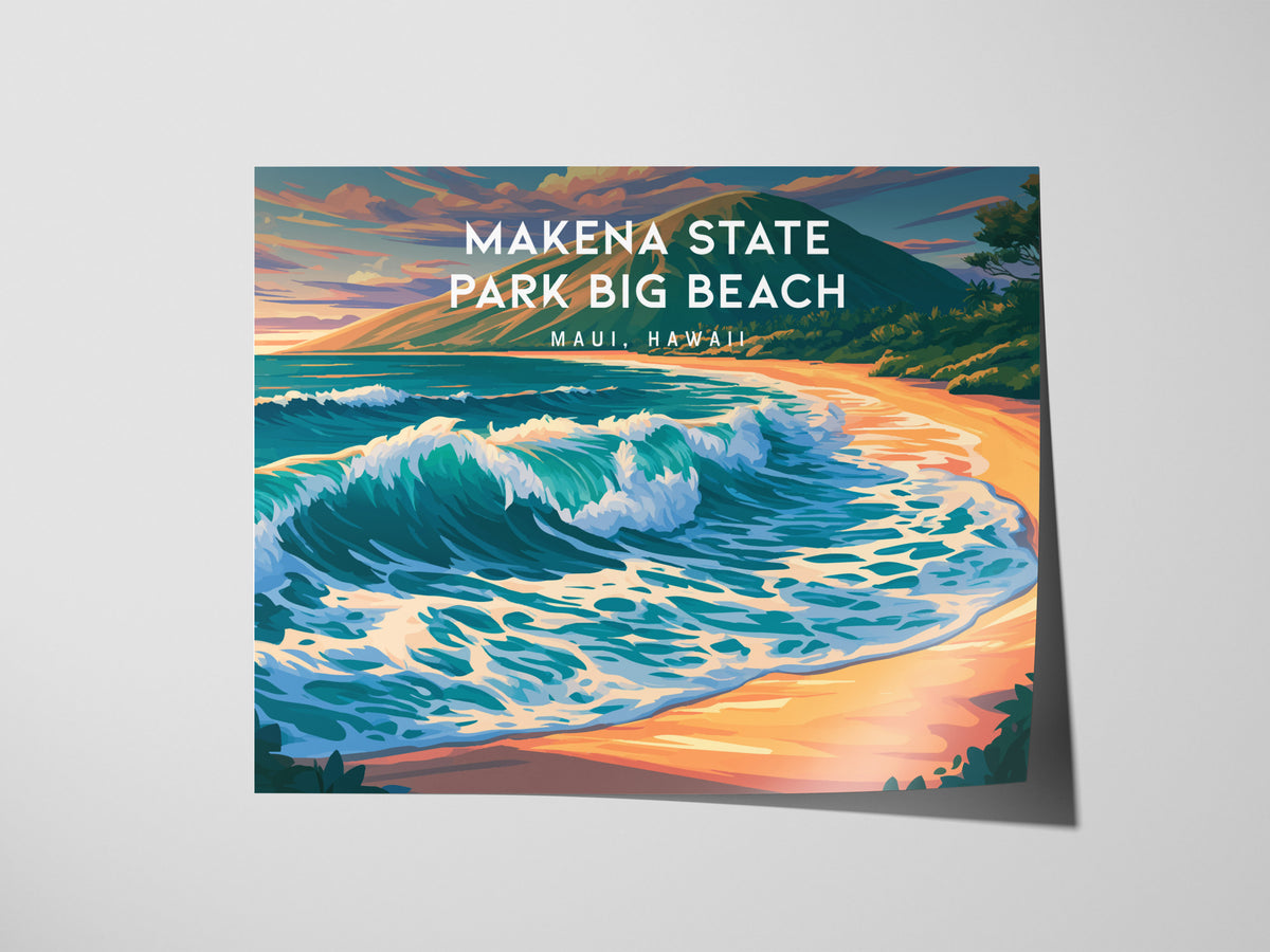 Makena State Park Big Beach Landscape Poster | Maui, Hawaii Vacation Wall Art — giclée print detail on matte paper